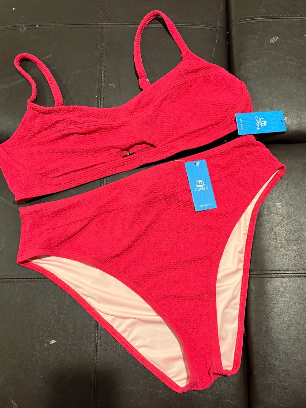 Cupshe Fruit Punch Pink Bikini Set High-Waisted Brief Both Size XL